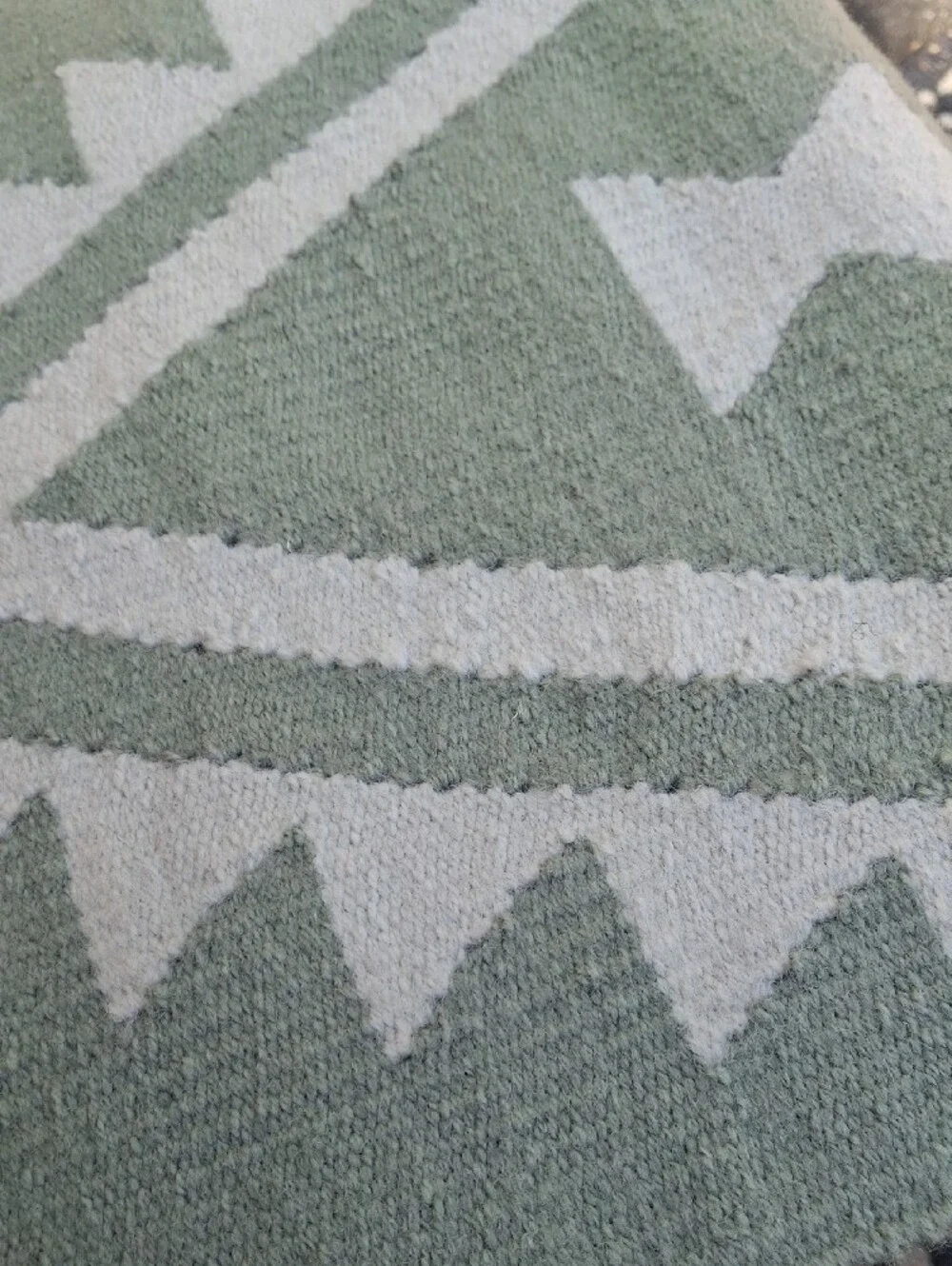 Handwoven Geometric Runner - Neutral Light Green & Cream Home Accent